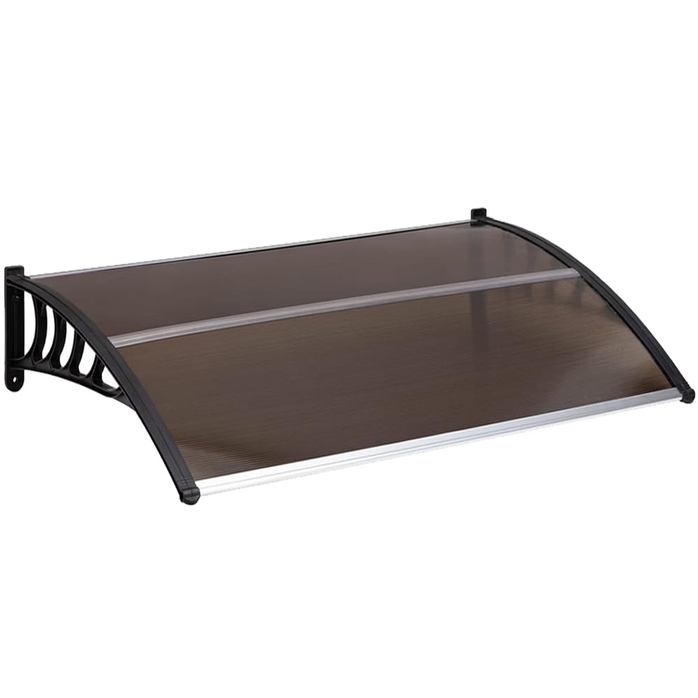 116 inch / 78 inch / 39 inch Window Awning Outdoor Polycarbonate Hollow Sheet Door Patio Canopy (Dark Brown Canopy + Black Bracket, 35" x 60")