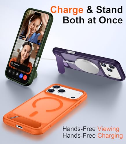 Image of Designed for iPhone 17 Pro Max Case, [Built-in Invisible Kickstand][Compatible with MagSafe][Military Grade Shockproof] Slim Translucent Matte Phone Case 6.9 inch (Orange)
