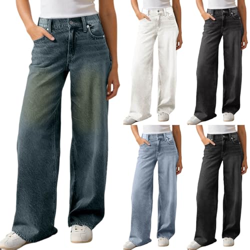 JiXiang Petite Wide Leg Jeans Women High Waisted Stretchy Comfy Denim Pants Full Length Baggy Loose Fit Boyfriend Trousers - image 1