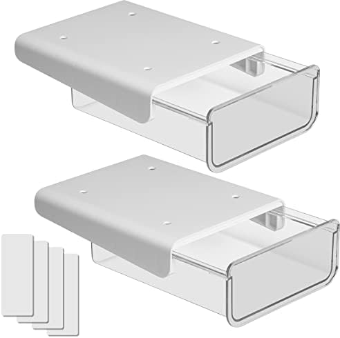 JIZIYRUO 2 Pcs Under Desk Drawers, Self-adhesive Hanging Pencil Drawer, Self-Adhesive Pop-up Hidden Under Desk Storage Box Desktop Organizer Drawer Tray for Home and Office (Medium, White)