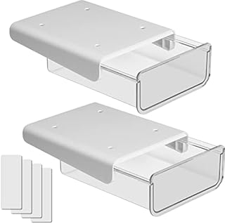 JIZIYRUO 2 Pcs Under Desk Drawers, Self-adhesive Hanging Pencil Drawer, Self-Adhesive Pop-up Hidden Under Desk Storage Box Desktop Organizer Drawer Tray for Home and Office (Medium, White)