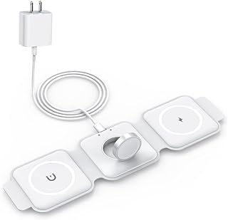 3 in 1 iPhone 15 Wireless Charger, Foldable Charging Station Apple Travel Wireless Charger for Multiple Devices with 20W Charger Plug and Cable for iPhone 15/14/13 Series,AirPods 3/2/Pro,Apple Watch