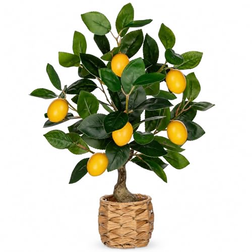 Oairse Artificial Potted Plants 17.3 inches Small Fake Lemon Tree Artificial Lemons Citrus Tree with...