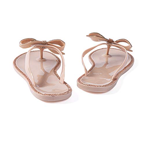 Image of Mtzyoa Women Flip-Flops Flat Sandals Jelly Bow Beach Flat Rivets Rain Cute Dressy Summer Sandals
