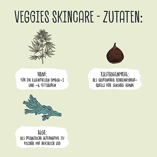 VEGDOG Veggies Skincare hypoallergener Hundesnack (10 x 125 g) | Trainingssnack für Fell und Haut | Proteinsnack für Allergiker mit Kastanie und Hanf