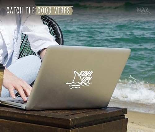 Image of MAZ DISTRIBUTIONS - Fins Up Sticker - Vinyl Shark Fins Decal for Laptop - Removable Waterproof Sticker for Waterbottle - Useable Indoor and Outdoor - Easy use for Car, Van, Trucks and Bag - MAZ - 404