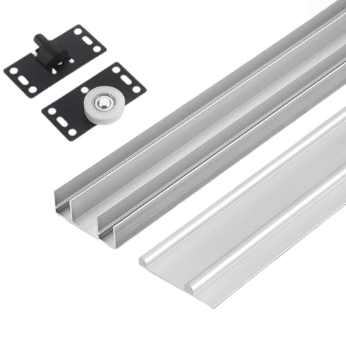 Aluminium Sliding Door Track Kit for Wardrobe & Cabinet Double Rail with Slide Pulley Guide Perfect for Glass Doors Easy Installation Durable & Smooth Operation