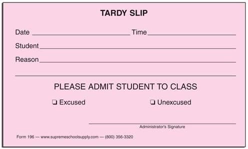 Tardy Slips (196) - 10 Pack Pink