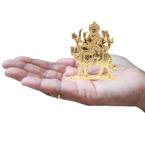 Image of anciently Maa Durga Idol for Dashboard, Metal, 1 Piece (Gold Colour)