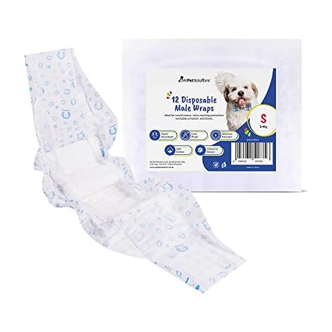 AllPetSolutions Disposable Male Dog Nappies - Easy to Wear & Soft Pet Diapers for Dogs in Heat, Incontinence - Super Absorbent, No Leaks - Pet Supplies for Travel - 12-Pack, Size: 2-4kg Pets, S Cover