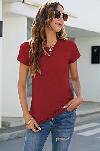 Sherosa Womens Short Sleeve Tee Shirts Casual Crew Neck Cotton Solid Color Tshirts Basic Red S #TOP1