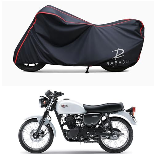 Image of Waterproof Bike Body Cover Compatible for | KawasaW175 BS6 | Taffeta Fabric, Red Piping Design, Bottom Elastic Fit | Dustproof, Sun UV & Rain Protection for All Bikes