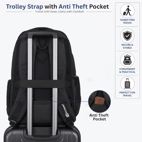 Image of Half Moon Premium 1680D Laptop Backpack | Fits 17 inch Laptop | Anti-Theft Pocket, Trolley Sleeve, 360 Protection | 8 Compartments Office & Travel Bag for Men & Women (Black)