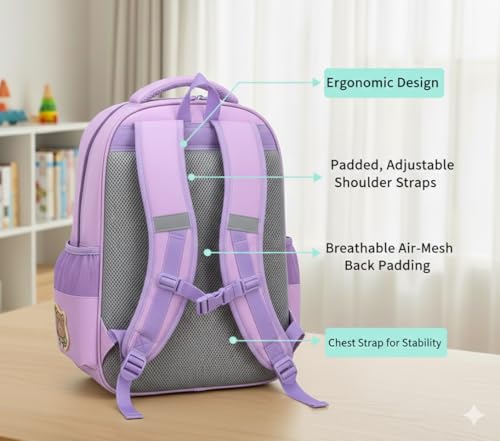 Image of Girls School Backpack Cute Pink Pastel Gradient Bag with Multiple Compartments Lightweight Durable Bookbag for Kids Students (purple bag)