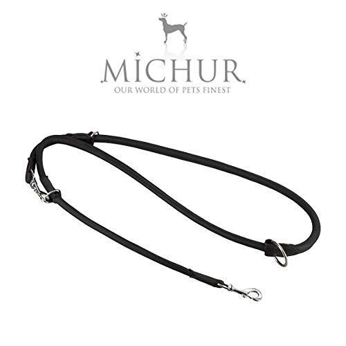 MICHUR Santiago Schwarz Hundeleine Leder, Lederleine Hund, Führleine, Rundleine Leder, längenverstellbar, größenverstellbar, verstellbar Leine Leder, Schwarz, in verschiedenen Größen erhältlich
