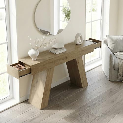 63-Inch Long Console Table Entryway Table with Storage Drawer, Natural Wood - image 9