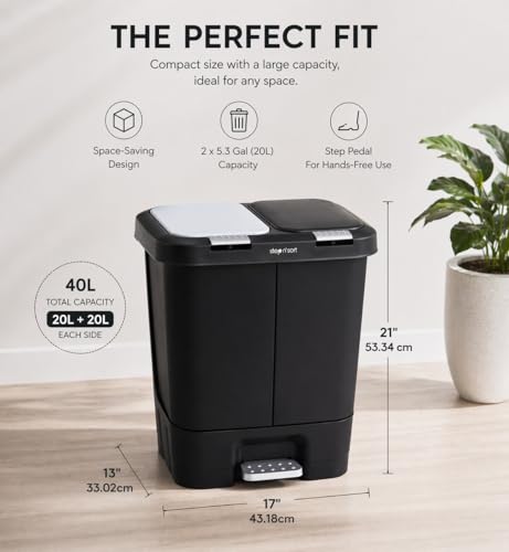 Image of Step N' Sort 2 x 5.5 Gallon, Dual Trash and Recycling Bin with Slow Close Lid,Black,40 Liter,SNS402-B