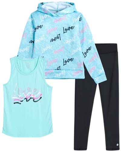 Image of RBX Girls Pants Set - 3 Piece Active Fleece Tank Top Pullover Girls Hoodies and Kids Leggings Athletic Set (7-14)