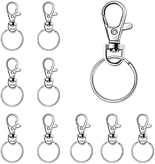 Pack of 10 Keyring Rings Hoops with Swivel Lobster Clasps, Metal Key Ring Clips and Keyring Rings Key Chains Hooks with Split Rings for Handmade Accessories of Jewellery