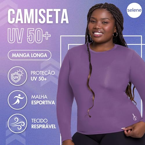 SELENE Camiseta Térmica Uv Segunda Pele Plus Size Feminina, Roxo, 56-58