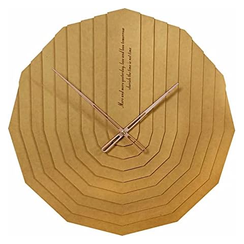 Beesealy Wooden Wall Clock 18 Inch Large Wall Clock Modern Silent Wall Clock Polygonal Wooden Dial Suitable for Living Room, Office Decoration (Yellow) Cover