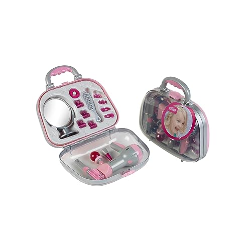 Theo Klein 5855 Frisierkoffer mit Braun Haartrockner|Mit Spiegel, Kamm und viel Styling-Zubehör|Robuster Koffer mit batteriebetriebenem Fön|Maße: 27,5cm x 11cmx22,2cm|Spielzeug für Kinder ab 3 Jahren