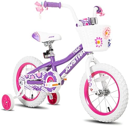 JOYSTAR 12 inch Girls Bike for 2 3 4 Years Kids and Toddler Girl Bike with Training Wheels & Basket & Streamer Ages 2-4 Purple
