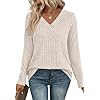 Aokosor Long Sleeve Tops Women Lightweight Women's Jumpers V Neck Beige Tunic Tops Deals of The Day Sale Size 14-16