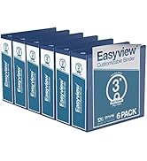 A link to the listing for a pack of 6 white EasyView Premium Customizable D-Ring Binders.
