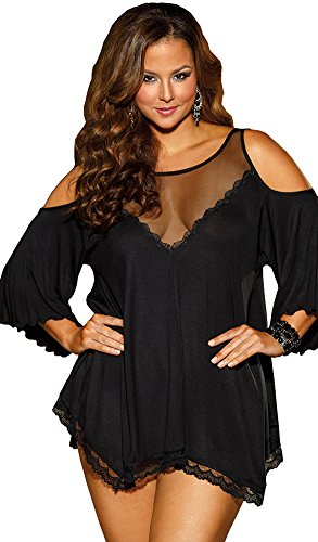 IYISS Plus Size Sexy Lingerie Babydoll Sleepwear Night Shirt (XXXXL, Black)