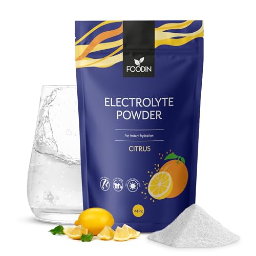 FOODIN Polvo Electrolítico sin azúcar 240 g – bebida isotónica en polvo para hidratación rápida, energía natural, dieta keto y vegana (Citrus)