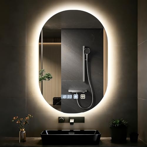 Dibaful Espejo de baño con iluminación regulable, 500 x 750 mm, espejo de baño con interruptor táctil, antivaho, IP44, resistente al agua, espejo con luz para baño o hotel