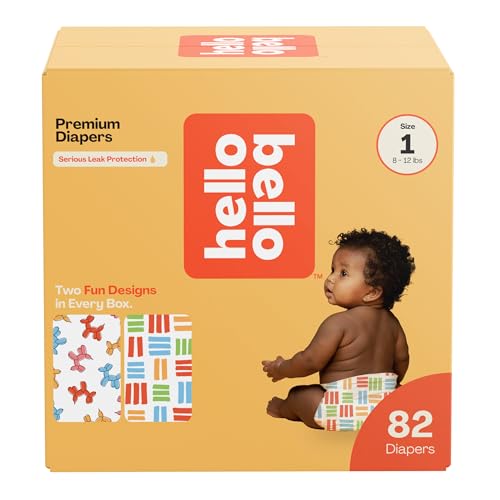 Image of Hello Bello Premium Diapers Size 1, Balloon Buddies & Crosshatch Cuties Designs, 82ct Club Box