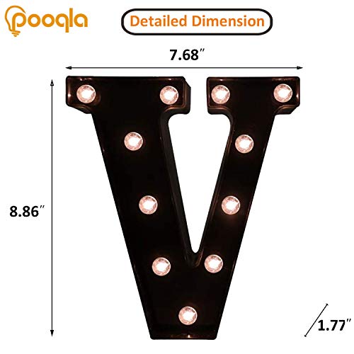 Image of Pooqla Black Light Up Letter V, Marquee Letters Black Room Decor | LED Lighted Letters Birthday Party Decorations, Gifts for Boys Men Christmas Anniversary Night Light Home Bar Room Decoration