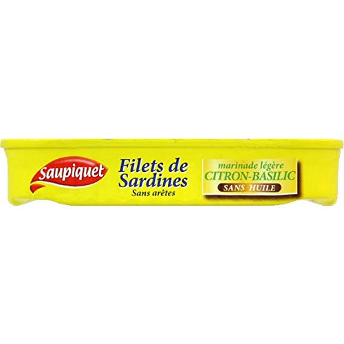 Saupiquet – Filetes de sardina, sin bordes, marinada ligera, limón, albahaca, sin aceite. – 100 g – 5 unidades – Se vende en un set – Envío gratis en Francia