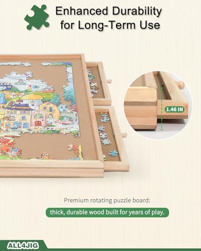 Image of ALL4JIG 1000 Pieces Rotating Puzzle Board with 6 Drawers and Cover,22 inchx30 inchPortable Wooden Jigsaw Puzzle Table for Adults,Lazy Susan Spinning Puzzle Boards Birthday Gift for mom