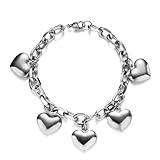 Acierble Stainless Steel Bracelets for Women with Heart Charm Chain Tassel Love Charms Chunky Link Bracelet Jewelry Romantic Gift