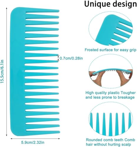 Image of RIANZ Large Hair Detangling Wide Tooth Shampoo Comb for Wet & Dry Hairs, Long & Curly Hair, NO Handle Detangling Combs for Lady Women Girls, Plastic Comb (Multi Color - Pack of 2)