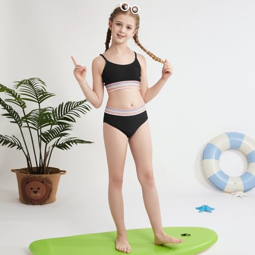 Weixinbuy Girls Swimsuit Color Block Bathing Suit Adjustable Strap Two Pieces Bikini Swimsuits Beach Swimwear for Girls 9-16Y3