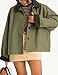 Lviefent Womens Contrast Collar Jacket Casual Button Down Long Sleeves Crop Trench Coat Outerwear with Pockets (ArmyGreen-M)