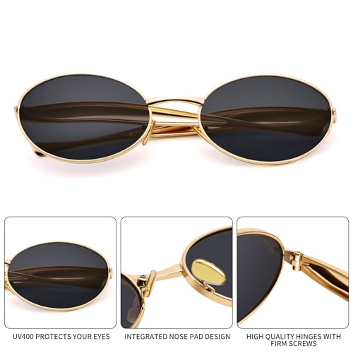 Retro Oval Small Sunglasses for Women Men - Trendy Vintage Gold Metal Sun Glasses4