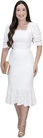 Vestido Feminino Midi Tubinho com Babado Social Mangas Curta Decote Quadrado Forrado Moda Evangélica