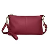 FORRICA Burgundy Clutch Bag for Women – Genuine Leather Cross Body Bag, Ladies Small Crossbody Phone Purse for Wedding, Evening & Party - Image 1
