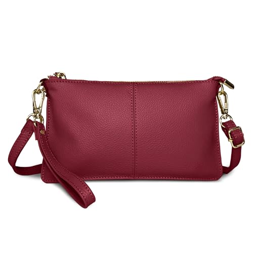 FORRICA Burgundy Clutch Bag for Women – Genuine Leather Cross Body Bag, Ladies Small Crossbody Phone Purse for Wedding, Evening & Party
