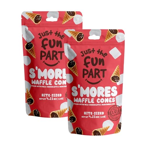 Just The Fun Part | Bite-Size Crispy Mini Waffle Cones | Filled With Premium Belgian Chocolate | Great For Snacks, Desserts, Grab &amp; Go | Kosher | 4.23 Ounce (Pack of 2, Marshmallow, Milk Chocolate)