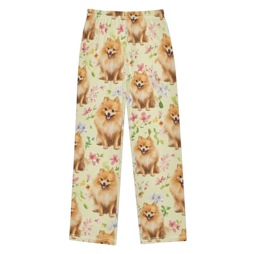 ZZXXB Lovely Pomeranian Flower Boys Long Pants Soft Trousers Elastic Waist Kids Lounge Bottoms with Pockets S-XL