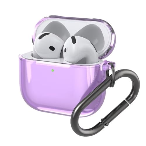 BoerHang Cover Compatibile con AirPods 4 2024, TPU Antiurto Trasparente Semplice [LED Frontale Visibile] Compatibile con AirPods 4 2024.Viola trasparente