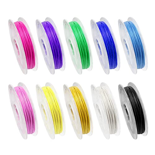 10 piezas Mini pequeño círculo elástico hilo elástico, mini cuerda elástica plana hecha a mano, color DIY pequeño círculo cuerda elástica, hilo de coser para fabricación de joyas, hilo de perlas