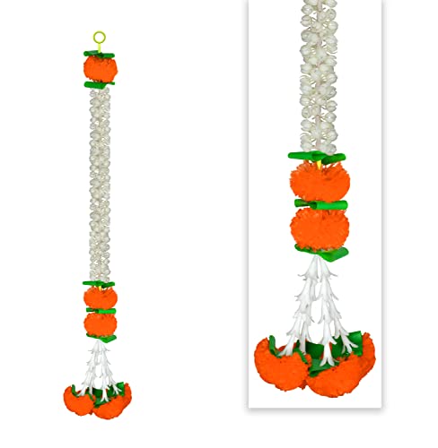 Image of iHandikart Jasmine Artificial Orange Marigold Flower Hanging Garland Traditional Festive Garland for Door, Mandir & Pooja Decor Handmade Floral Decoration | 28 Inch | Pack of 10 (IHK-HV33302-10).