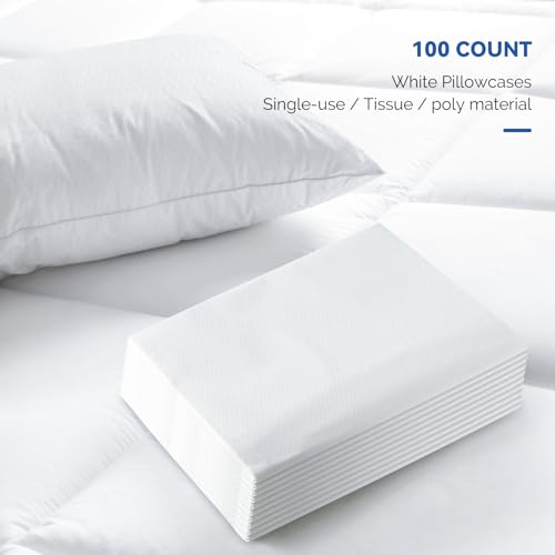 Image of JMU 100PCS Disposable Pillow Case 21 inch x 30 inch, Tissue /Poly Medical Pillow Covers Sleeves, White